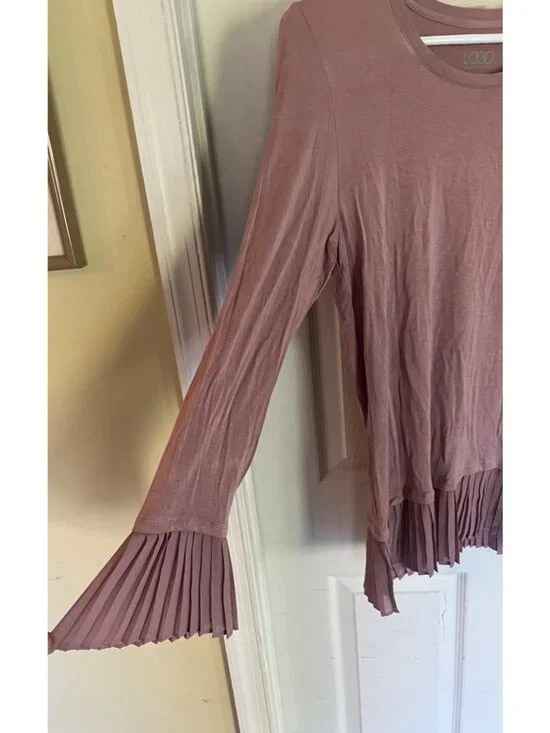 LOGO Lori Goldstein Tunic Mauve Logo Long sleeve Pleated Hem Top Knit Shirt M - Picture 4 of 8